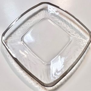 Clear Glass Overlay Square Mid Century Modern Silver Trip Big Plate